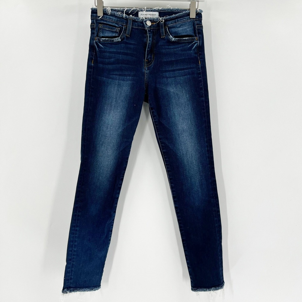 Flying Monkey Skinny Jeans Womens 25 Dark Blue Excellent Raw Hem Y2662 Stretch